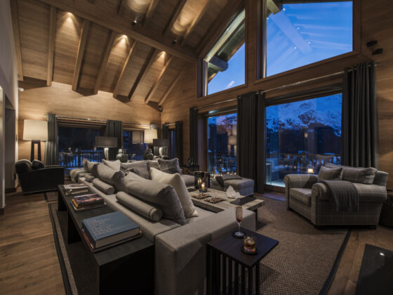 Ultimate Chalet Le Grenier lounge with a mountain view