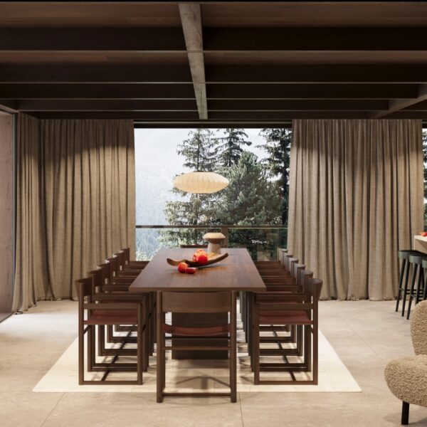 Open-plan kitchen and dining area at Chalet Montclair, Méribel.